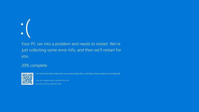 Pantalla azul de la muerte de Windows 10.