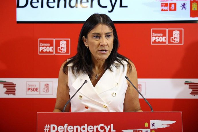 Ana Sánchez durante la rueda de prensa en la sede del PSOE de Zamora.
