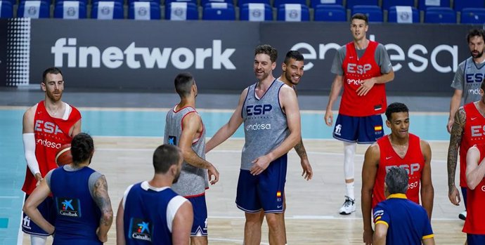 Pau Gasol durante el entrenamiento de la selección española de baloncesto en el WiZink Center