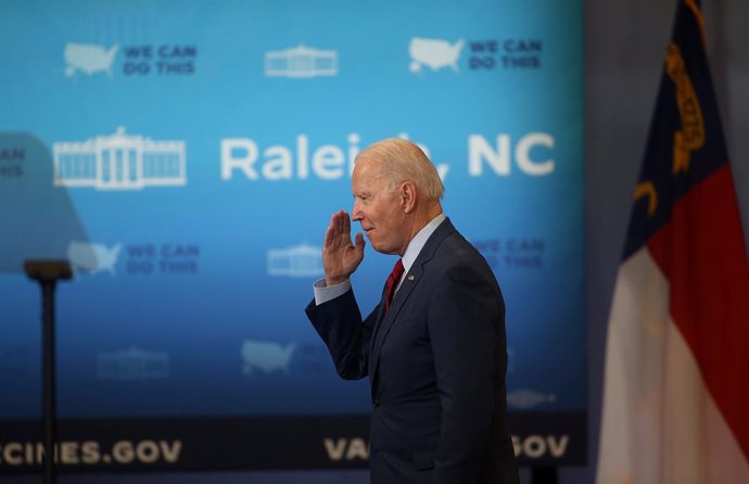 24 June 2021, US, Raleigh: US President Joe Biden speaks during his visit to the Green Road Community Center in Raleigh,as part of his continued efforts to encourage people across the country to get the Coronavirus (Covid-19) vaccine. Photo: Bob Karp/ZU