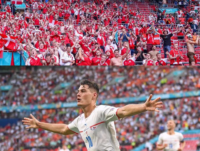 Fans of Denmark celebrate the victory after the UEFA Euro 2020, round of 16 football match between Wales and Denmark on June 26, 2021 at the Johan Cruijff ArenA in Amsterdam, Netherlands - Photo Marcel ter Bals / Orange Pictures / DPPI