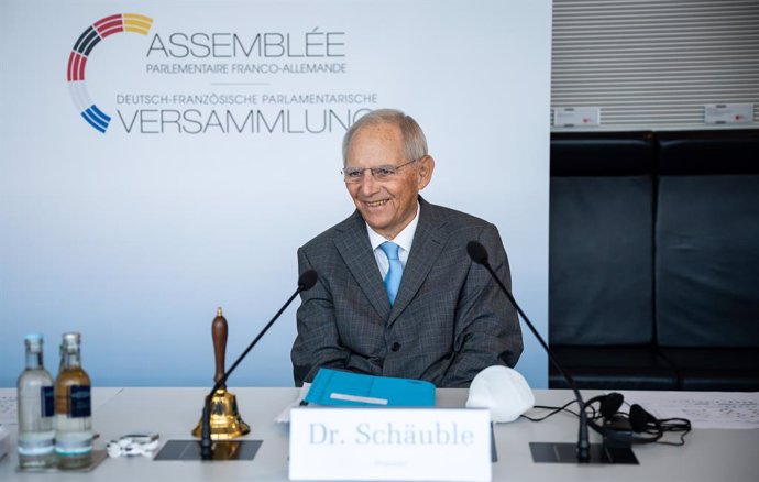 28 June 2021, Berlin: Bundestag President Wolfgang Schaeuble sits in the German Bundestag ahead of the opening of the last session of the Franco-German Parliamentary Assembly of this Bundestag election period, which takes place as a hybrid event. The Fr