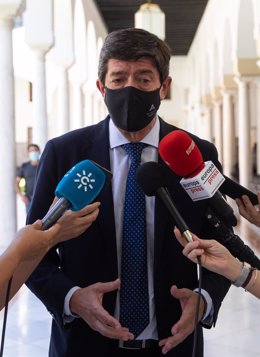 El vicepresidente de la Junta de Andalucía, Juan Marín, en una imagen de 1 de julio durante una atención a los medios. 