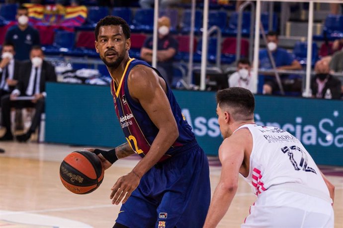 Cory Higgins of Fc Barcelona in action during the Liga Endesa ACB Playoff final game 2 match between Fc Barcelona  and Real Madrid at Palau Blaugrana on June 15, 2021 in Barcelona, Spain.