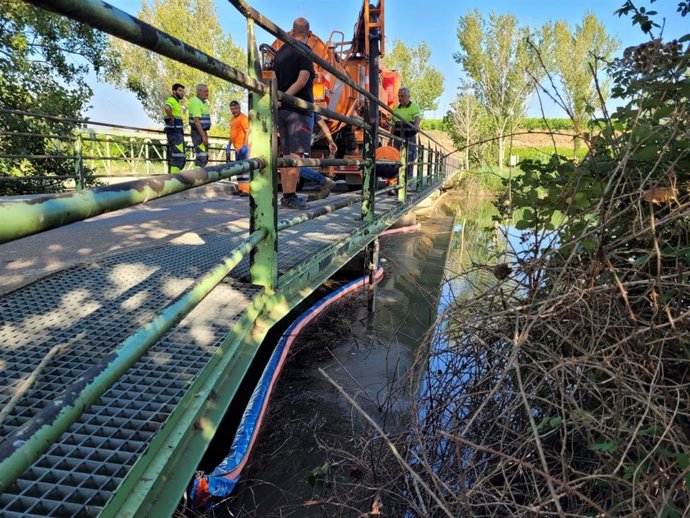 La ACA y agentes rurales investigan el vertido de hidrocarburos en Lleida.