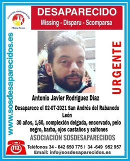 Cartel en el que se pide ayuda para localizar a una persona desaparecida en San Andrés del Rabanedo (León).