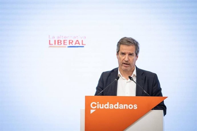 El vicesecretario general de Ciudadanos y secretario de Comunicación, Daniel Pérez Calvo, en una rueda de prensa en la sede del partido en Madrid.