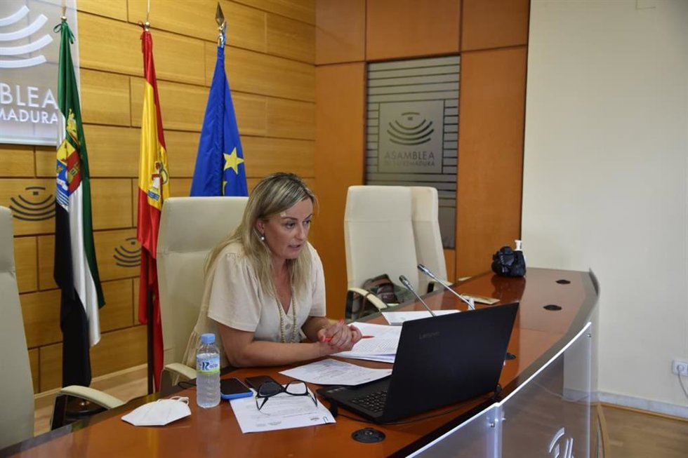 La presidenta de la Asamblea de Extremadura y de la Conferencia de Presidencias de Parlamentos Autonómicos de España (Coprepa), Blanca Martín, preside la reunión telemática de la Comisión Permanente de la Coprepa