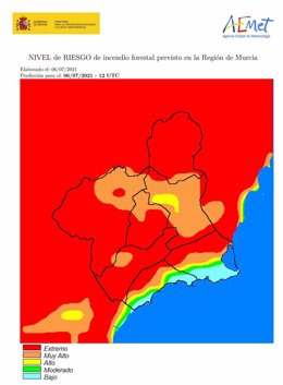 Mapa que muestra el nivel de riesgo de incendio por zonas