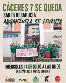 Cartel de una concentración contra un desahucio en Arganzuela.