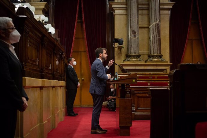 Archivo - Arxivo - El president de la Generalitat, Pere Aragons, intervé en la primera sessió de control del nou Executiu, a 2 de juny de 2021, en el Parlament de Catalunya. Foto d'arxiu