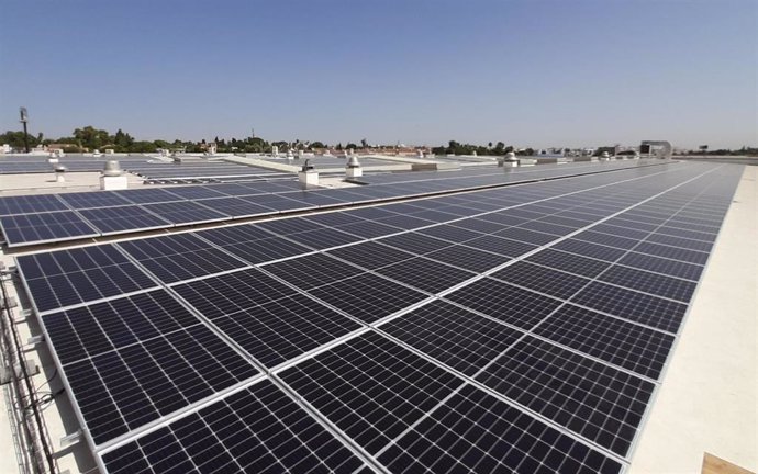 Paneles fotovoltaicos instalados por Iberdrola en una industria.