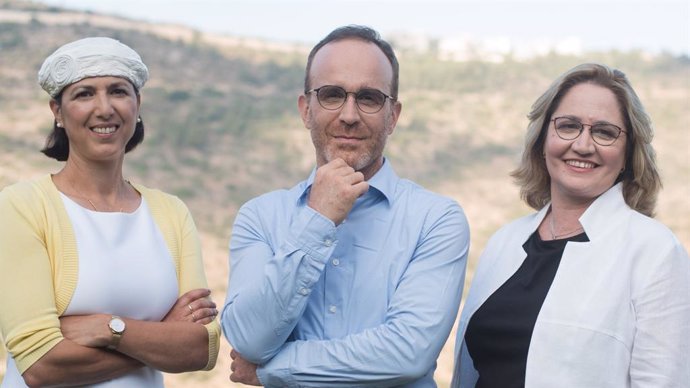 Aleph Farms leadership team. From left to right: Technion Professor Shulamit Levenberg, Co-Founder and Chief Scientific Adviser; Didier Toubia, Co-Founder and Chief Executive Officer; Dr. Neta Lavon, Chief Technology Officer and Vice President of R&D. 