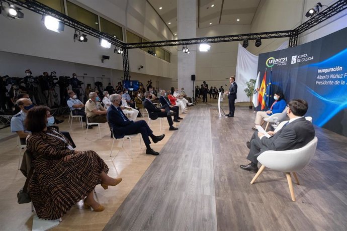 El presidente de la Xunta, Alberto Núñez Feijóo, en la inauguración de UNVEX21.