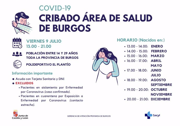 Cartel de información del cribado masivo en Burgos.