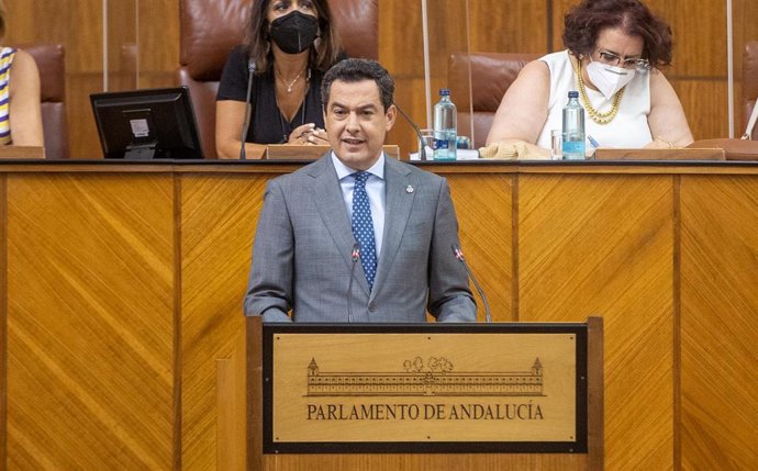 El presidente de la Junta de Andalucía, Juanma Moreno, comparece a petición propia para informar sobre la situación de Andalucía, a 07 de julio del 2021 en   Sevilla (Andalucía)