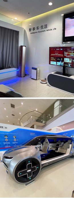 Vehicle-home appliance interconnection, 360-degree rotating seat