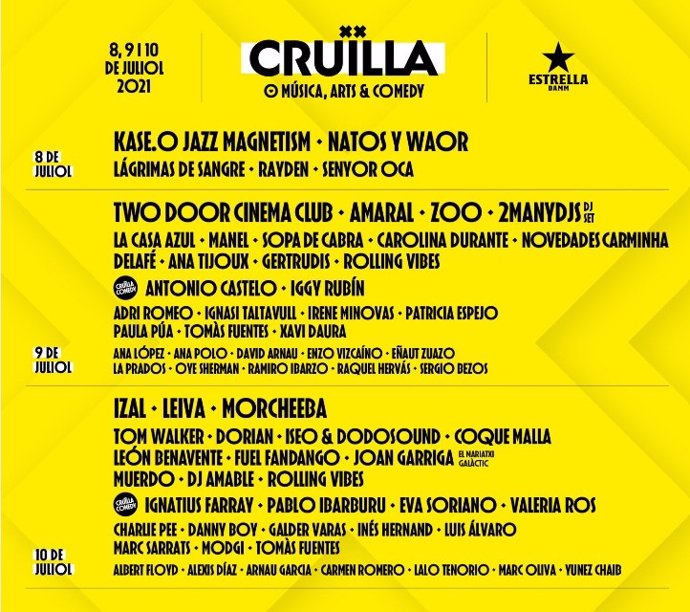 Cartel del Festival Crulla, que inicia el 8 de julio una edición sin distancia de seguirdad que prevé acoger a 25.000 personas al día
