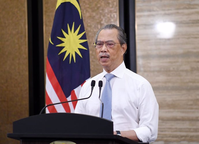 28 June 2021, Malaysia, Putrajaya: Malaysian Prime Minister Muhyiddin Yassin speaks during the special announcement of the People's Protection and Economic Recovery Package which was broadcast live on local television stations. Photo: Ihsan Pejabat Perd