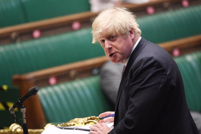HANDOUT - 07 July 2021, United Kingdom, London: UKPrime Minister Boris Johnson speaks during the Prime Minister's Questions in the House of Commons. Photo: Jessica Taylor/Uk Parliament via PA Media/dpa - ATTENTION: editorial use only and only if the cr