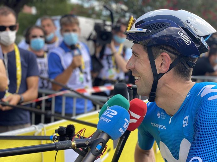 El ciclista del Movistar Imanol Erviti, tras quedar segundo en la duodécima etapa del Tour de Francia de 2021.