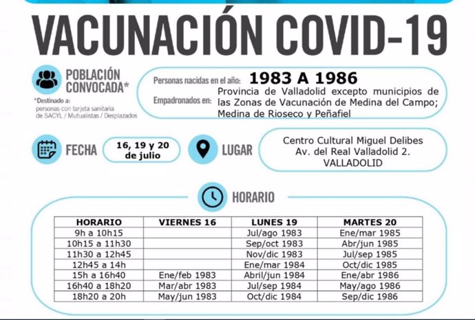 Cartel de la vacunación para los nacidos entre 1983 y 1986.