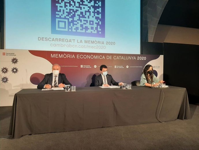 Presentació de la Memria Econmica de Catalunya 2020, amb el president de la Generalitat, Pere Aragons, i la presidenta de la Cambra de Barcelona, Mnica Roca