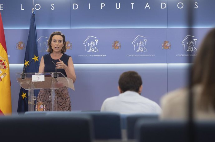 La portavoz del PP en el Congreso de los Diputados, Cuca Gamarra, interviene en una rueda de prensa de Portavoces, a 29 de junio de 2021, en la Sala Constitucional del Congreso de los Diputados, Madrid, (España).