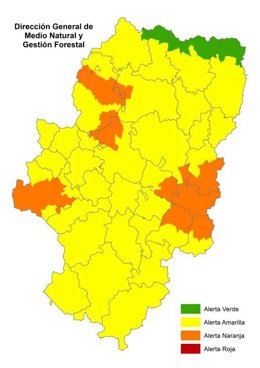 Alerta naranja por peligro de incendios en las áreas de la mitad norte y oeste de Aragón.