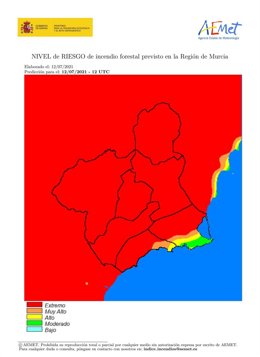 Mapa de aviso de riesgo de incendios forestales