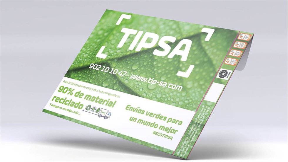 Sobres verdes de Tipsa, realizados en un 90% con material reciclado