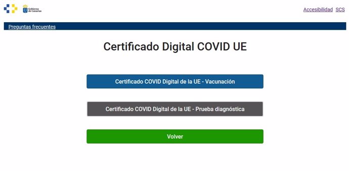 Archivo - Pantallazo de la página web para obtener el Certificado COVID Digital UE