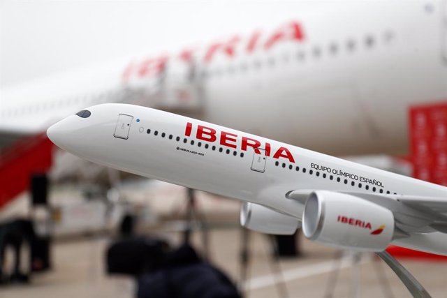 Archivo - Ilustration, A350 airplane detail during the sign of the sponsorship agreement and the presentation of the Airbus A350 “Comite Olimpico Espanol” airplane at Iberia hangars on February 11, 2020, in Madrid, Spain.