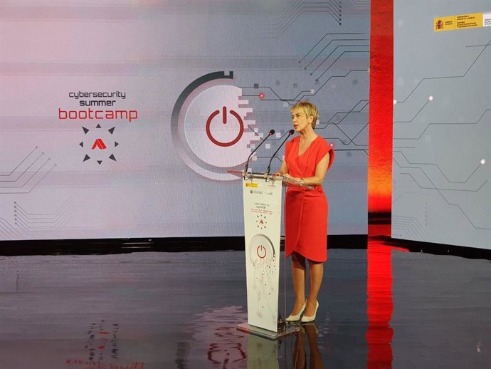 La secretaria de Estado de Digitalización e Inteligencia Artificial, Carme Artigas, durante la inauguración de la sexta edición del Cybersecurity Summer BootCamp organizado por INCIBE y la OEA.