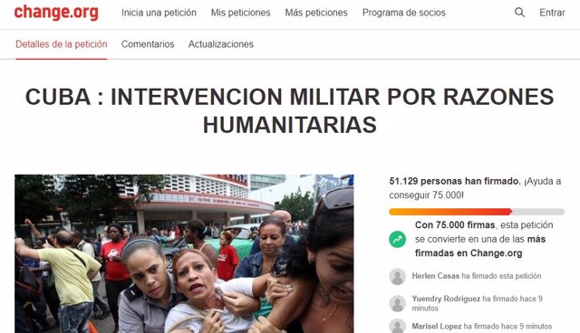 Petición a favor de una intervención militar estadounidense en Cuba