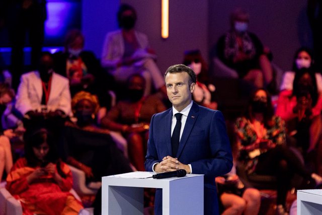 30 June 2021, France, Paris: French President Emmanuel Macron attends the opening session of the Generation Equality Forum, a global gathering for gender equality convened by UN Women and co-hosted by the governments of Mexico and France in partnership 