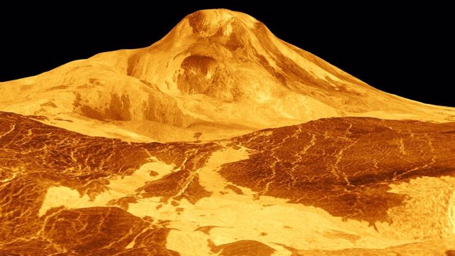 Archivo - Maat Mons, un gran volcán en Venus, se muestra en esta imagen de radar de color simulado de 1991 de la misión de la nave espacial Magellan de la NASA