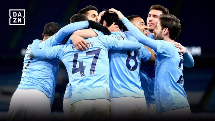 Celebración del Manchester City en un partido de la Premier League emitido por DAZN
