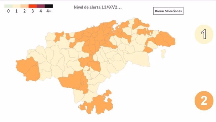 Archivo - Mapa de riesgo Covid en los municipios cántabros