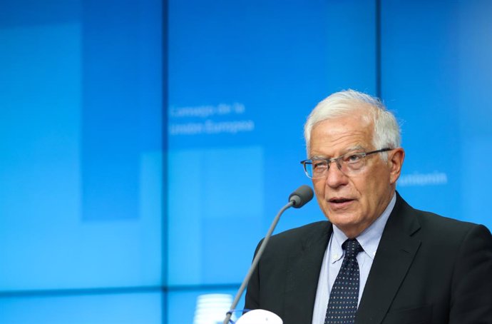 HANDOUT - 12 July 2021, Belgium, Brussels: European Union foreign policy chief Josep Borrell gives a press conference at the end of a meeting of the EU foreign ministers. Photo: Mario Salerno/EU Council /dpa - ATTENTION: editorial use only and only if t