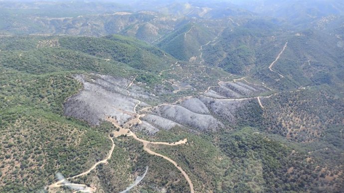 Imagen aérea de la superficie afectada por las llamas en Villaviciosa de Córdoba.
