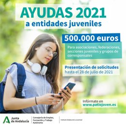 Cartel promocional de las ayudas valoradas en 500.000 euros del Instituto Andaluz de la Juventud