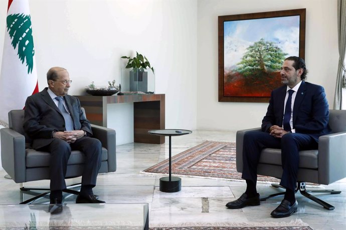 El presidente libanés, Michel Aoun, y el primer ministro encargado de Líbano, Saad Hariri