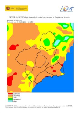 Mapa que refleja el nivel de riesgo de incendios forestales