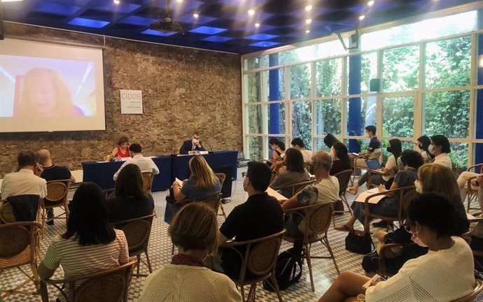 La pta.De Alianza Progresista de Socialistas y Demócratas en el PE y miembro del consejo ejecutivo de la Conferencia sobre el Futuro de Europa Iratxe García Pérez, en el Curso de verano sobre la UE de la Oficina del PE en Barcelona y Cidob. 15 julio 2021