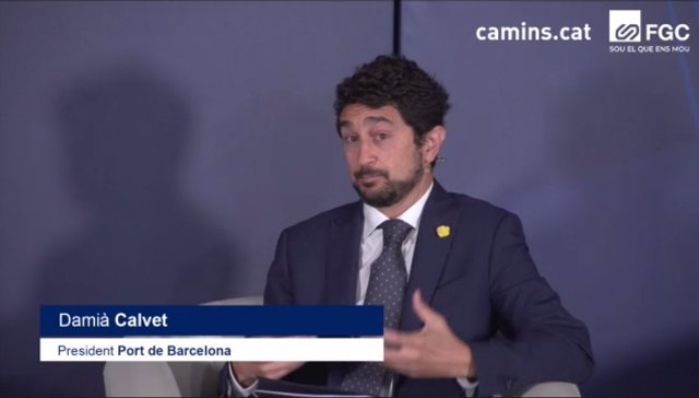 El president del Port de Barcelona, Damià Calvet, en una sessió telemàtica