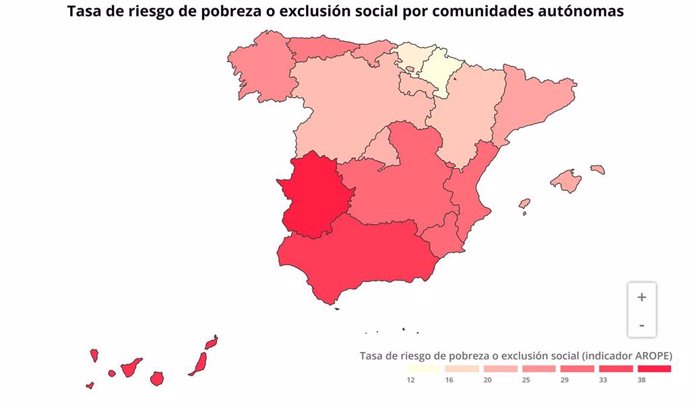 Mapa sobre la tasa de riesgo de pobreza en España