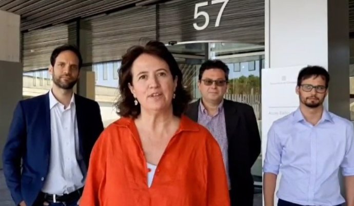 La presidenta de l'ANC, Elisenda Paluzie, i els secretaris nacionals de l'entitat Arnau Padró, Aleix Andreu i Adri Alsina, en el vídeo