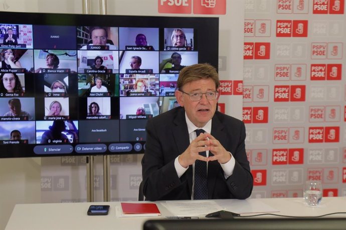 El presidnete de la Generalitat y secretario general del PSPV-PSOE, Ximo Puig, preside de forma telemática la Comisión Ejecutiva Nacional
