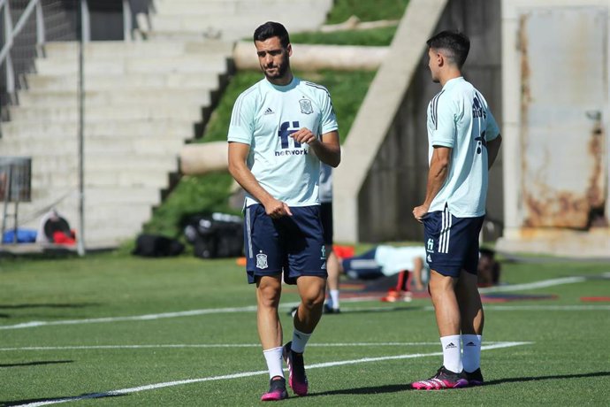 Mikel Merino durante un entrenamiento de la selección olímpica española en Las Rozas